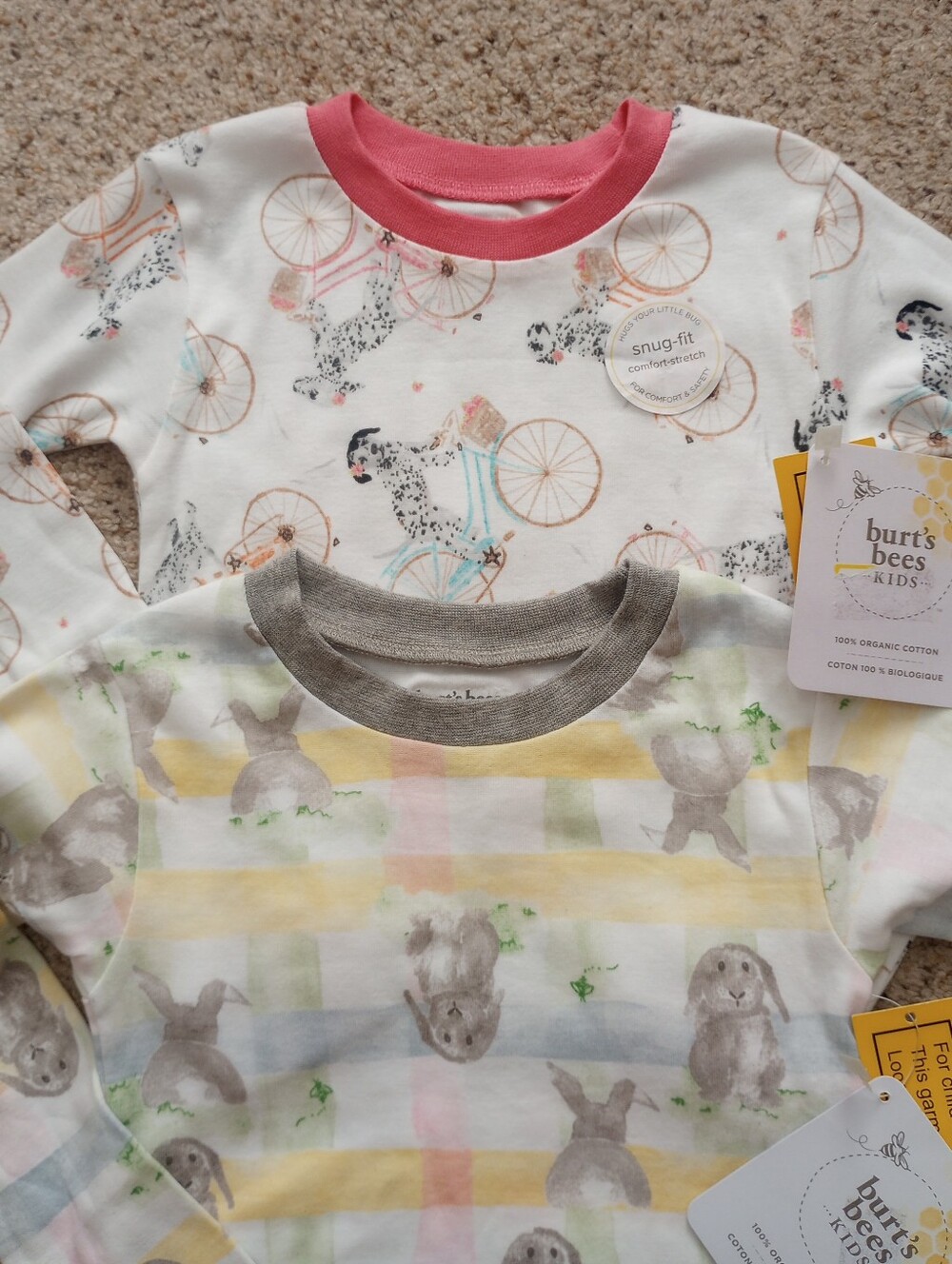 Burt's Bees Kids Dalmatians And Bunny Rabbits Pajama Tops Long Sleeve 5T